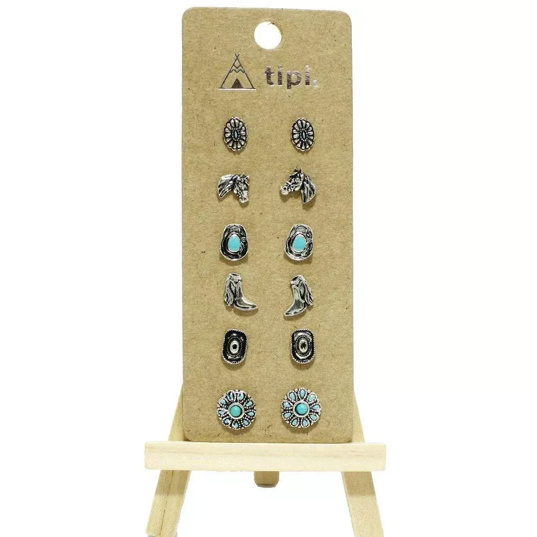 0989289 Western Theme Stud Earring Set