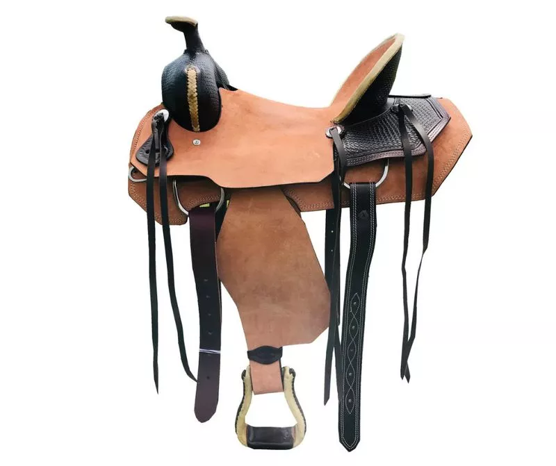 13" Western Roughout All Around Saddle With Basket Weave Tooling
