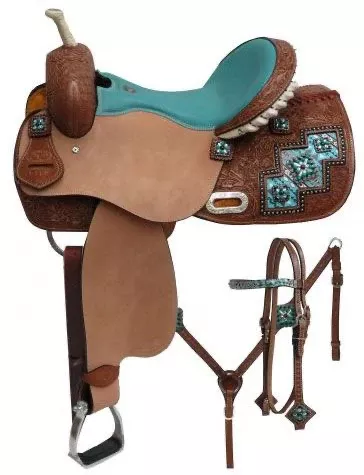14”, 15”, 16” Double T Aztec Barrel Style Western Saddle + Tack Package