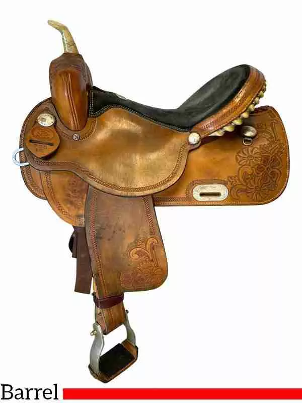 16 Inch Used Rocking R Barrel Saddle 235