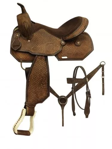 16" PLEASURE STYLE SADDLE WITH TOOLED ROUGH OUT LEATHER