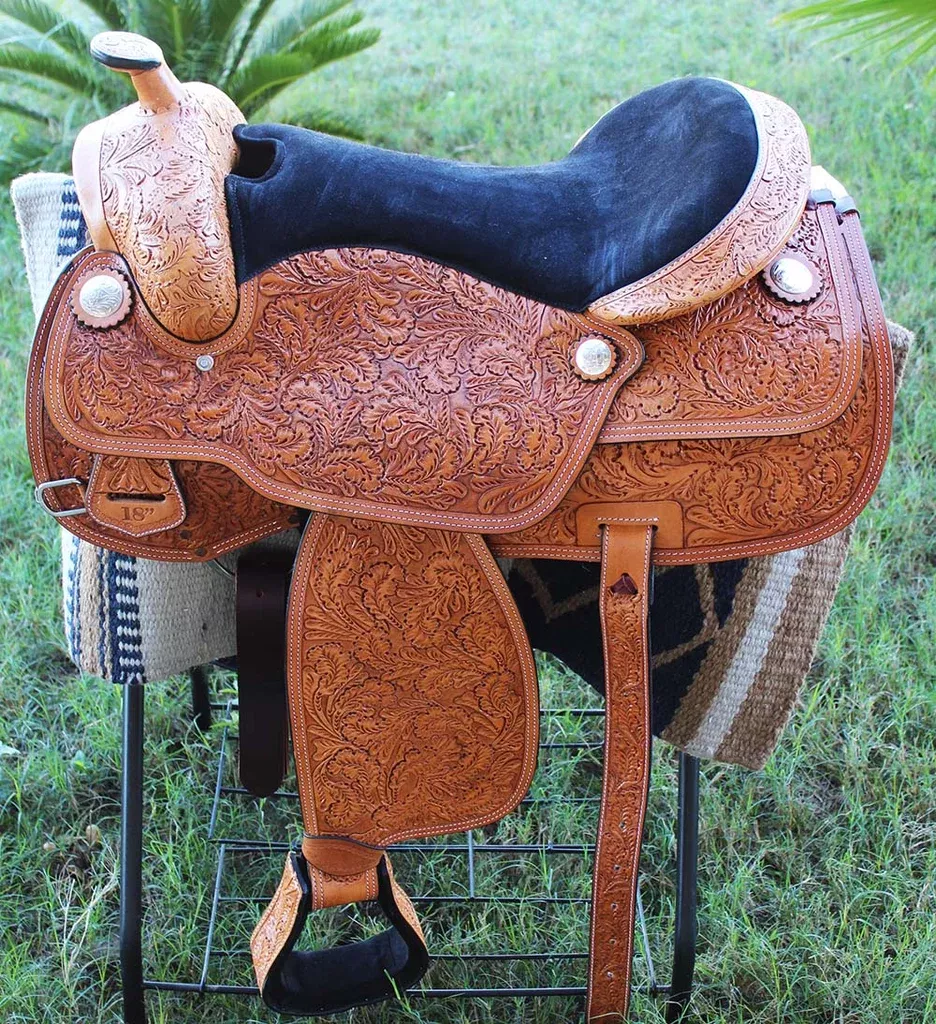 18" Horse Western Barrel Show Pleasure LEATHER SADDLE Bridle50DBC1