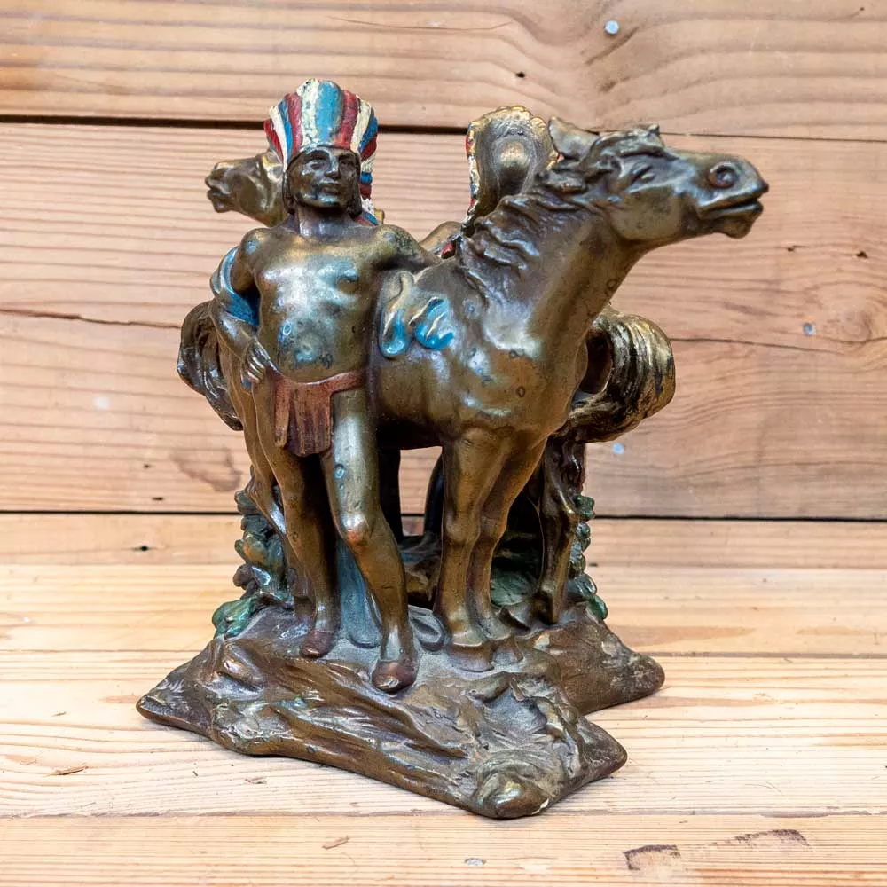 1928 Bronze Native American Bookends