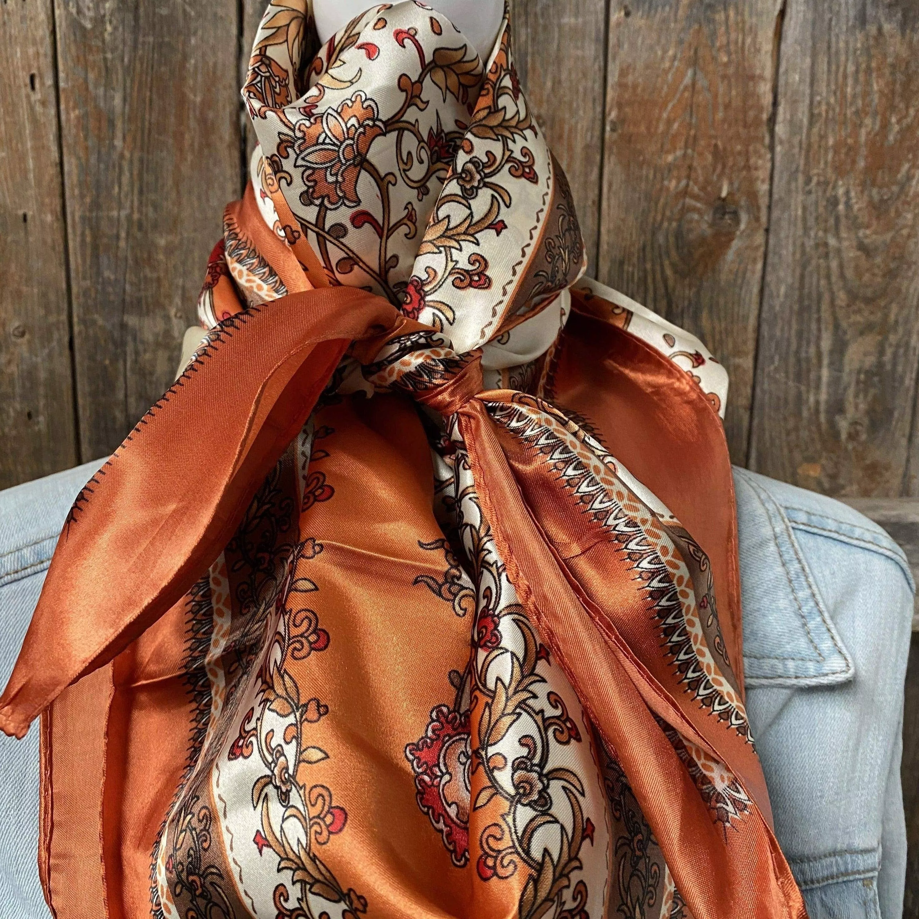 35X35"Burnt Orange & Tan Wild Rag / Scarf WR2179