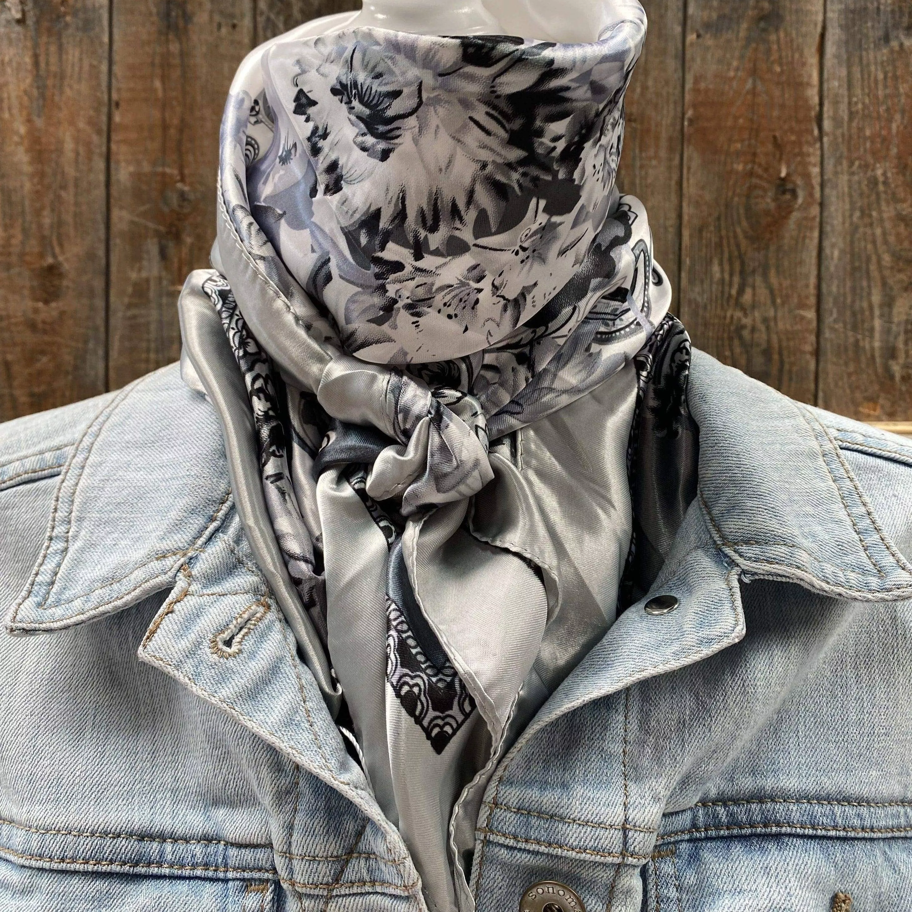 35X35"Silver & White Paisley Wild Rag/Scarf WR172
