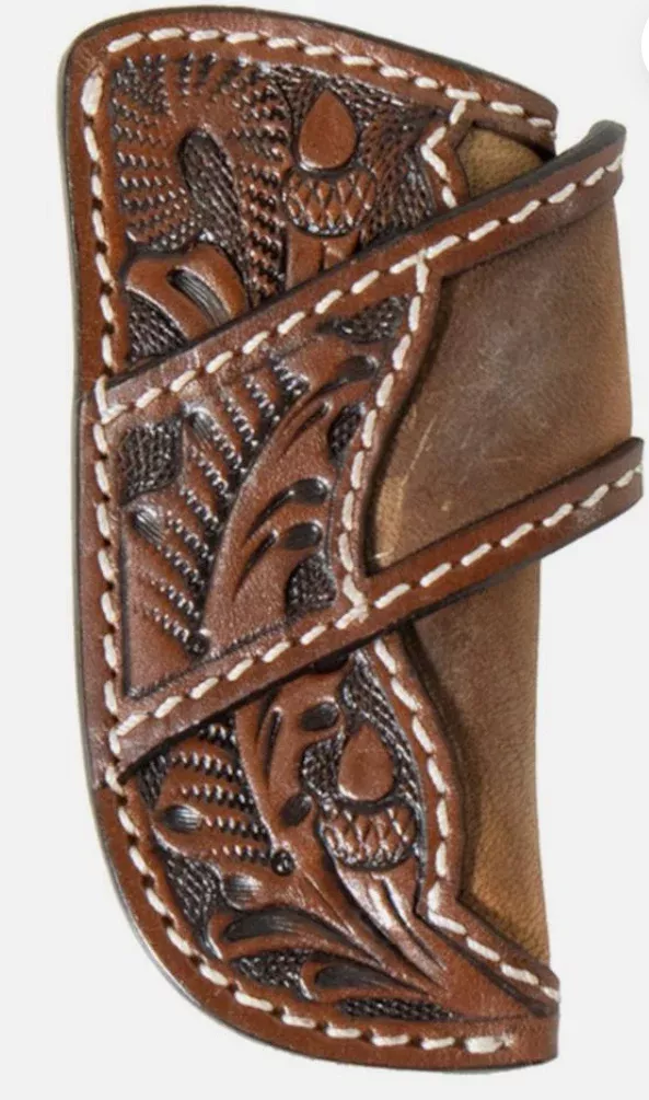 3D Mens Knife Sheath Leather Tooled Floral Brown
