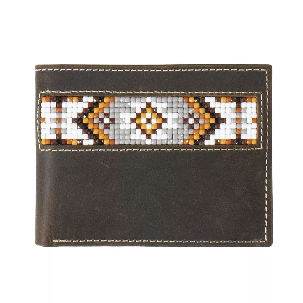 3D Southwest Inlay Beaded Brown Bifold Wallet