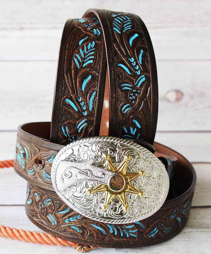 47-48 inchesProRider Mens Leather Work Belt Handmade Carved Heavy Duty 2601RS28011