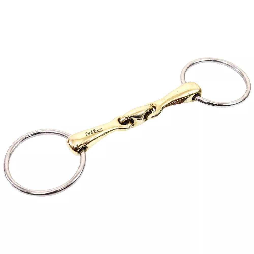 5" Bar H Equine Eggbutt O Ring French Link Snaffle Brass Mouth Bit