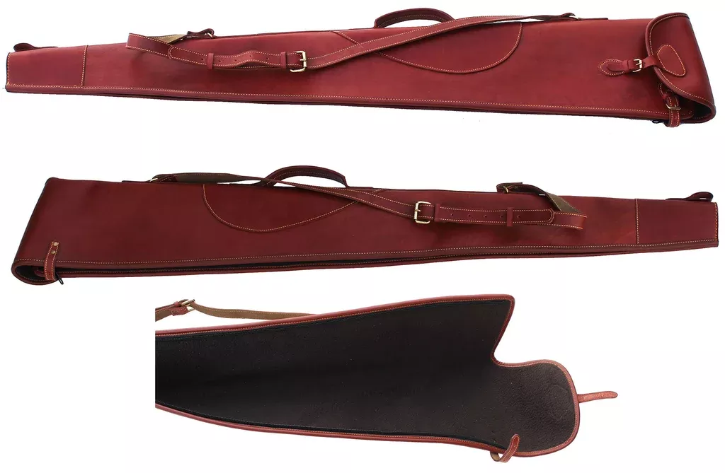 53" Genuine Black Leather Fleece Lined Shooting Hunting Sporting Rifle Travel Shoulder Carry Gun Case 111Case