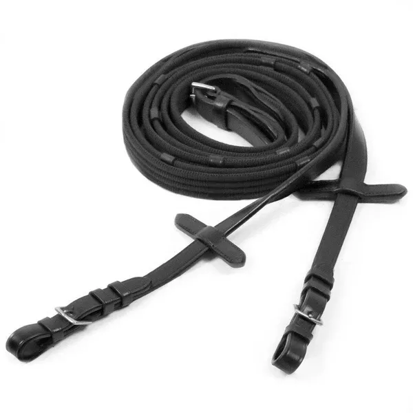 ACAVALLO ITALAIN LEATH WEB REINS BLK
