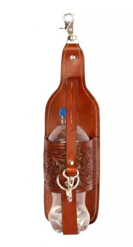 Acorn tooled leather bottle holder