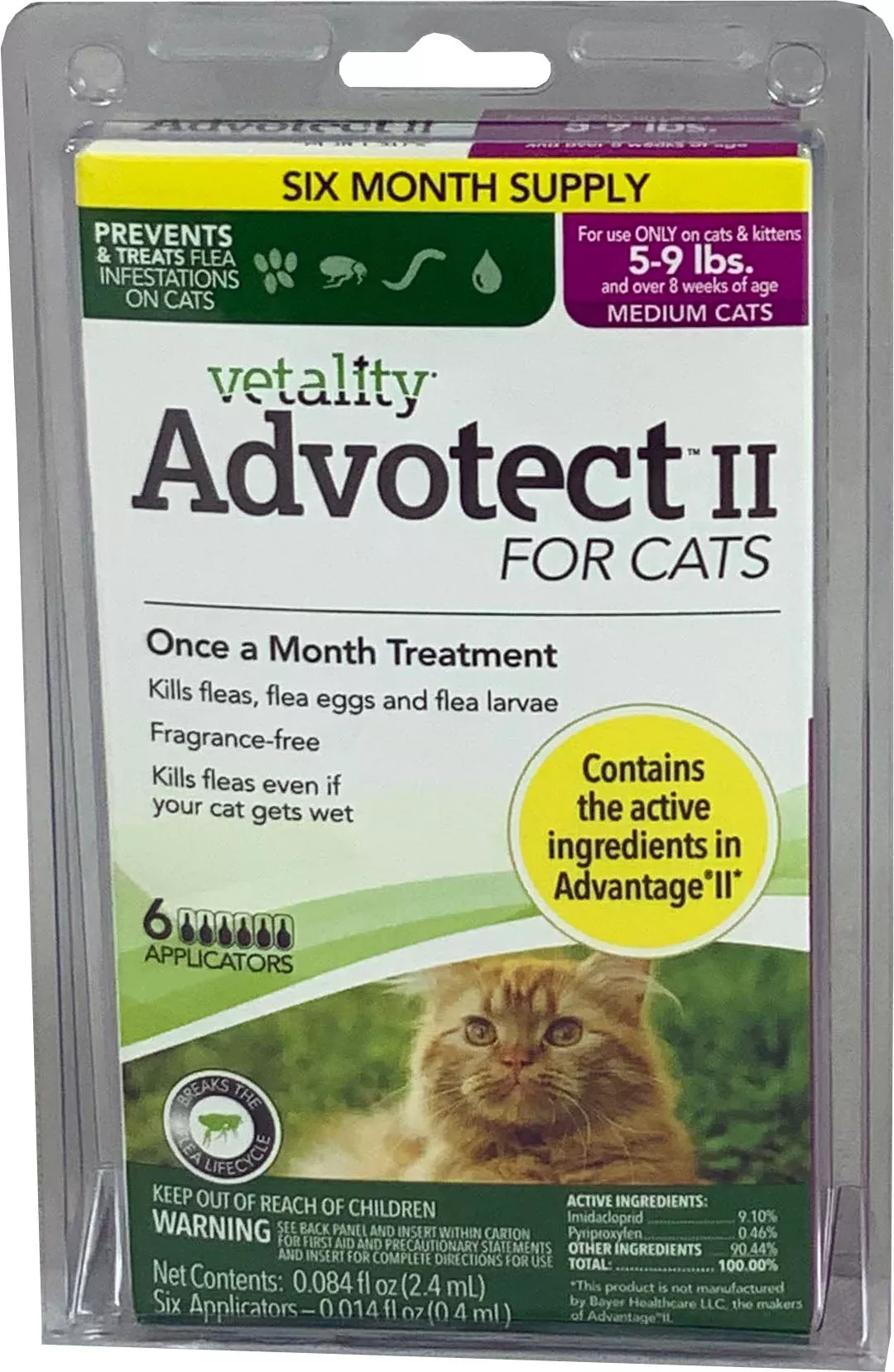 Advotect II Flea and Tick for Cats 5-9 lb, 6 Pack