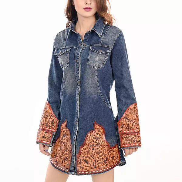 American Darling 100% Cotton Denim Women's Shirt Jacket Dress Ladies Girl Top