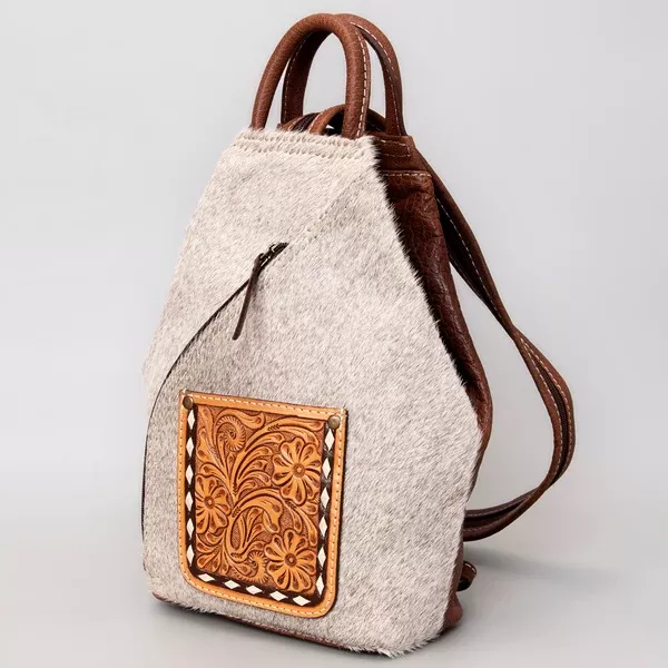 American Darling Backpack Genuine Leather Hand Tooled Floral Hair-On Cowhide Buck-Stitched 12in x 11in x 4in