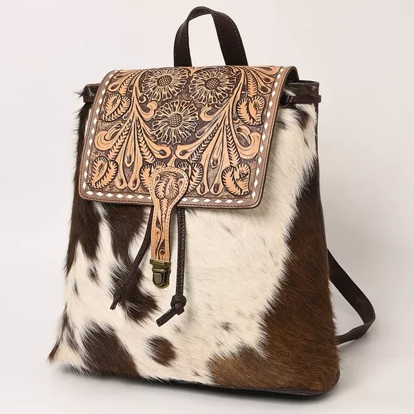 American Darling Backpack Hand Tooled Hair on Genuine Leather Western Women Bag
