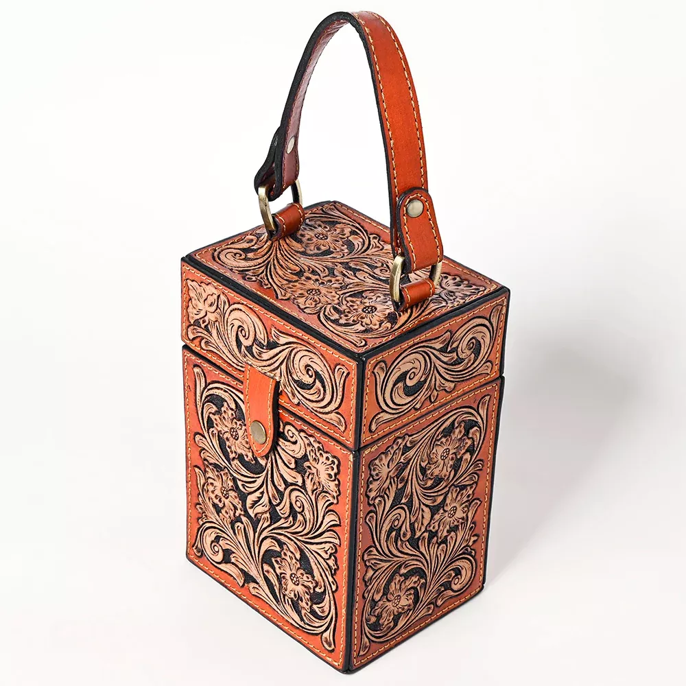 American Darling Hand Tooled Floral Carved Leather Jewelry Case Vegetable-Tanned Genuine Leather YKK Zipper Western Storage