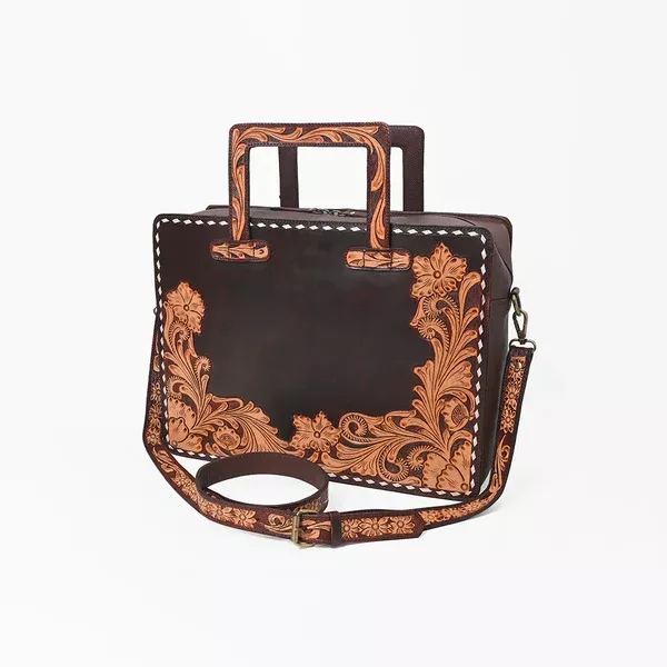 American Darling Hand Tooled Leather Briefcase Work Tote Laptop Satchel