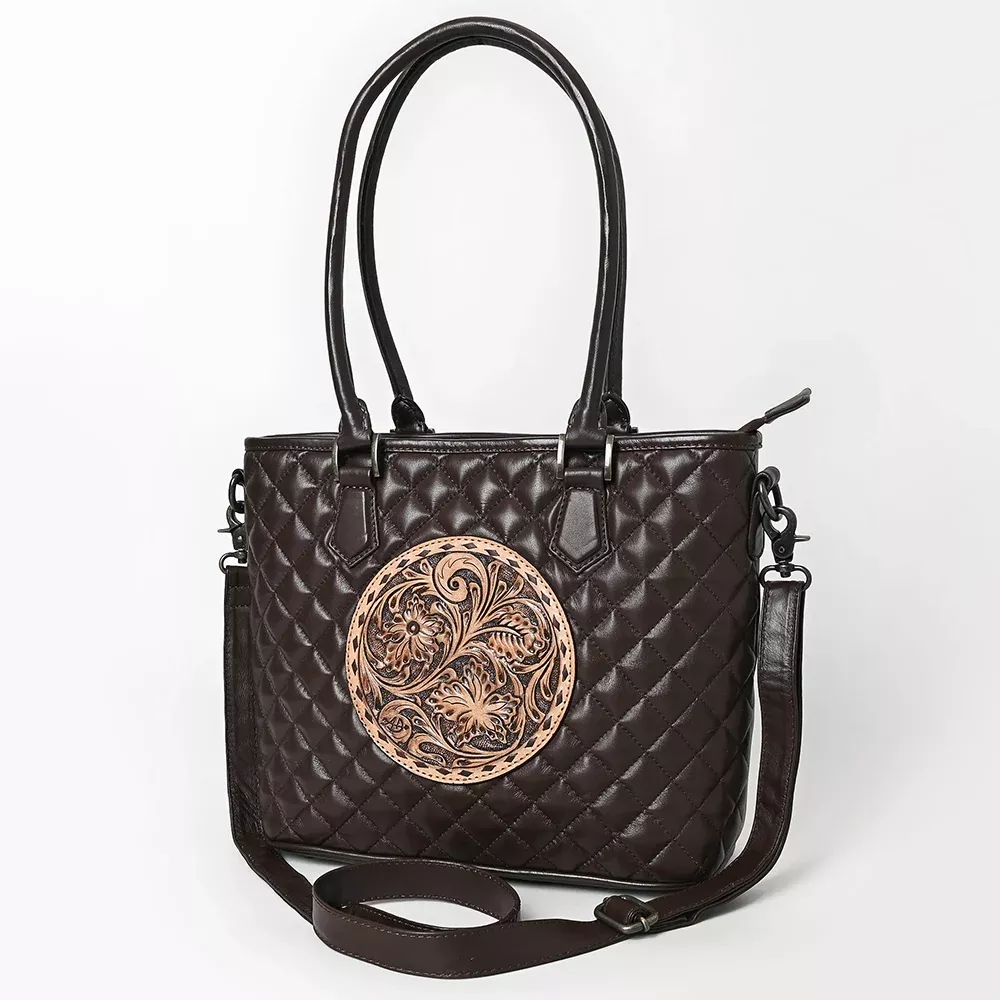 American Darling Western Tote Bag Handcrafted from Quilted & Hand-Tooled Genuine Leather