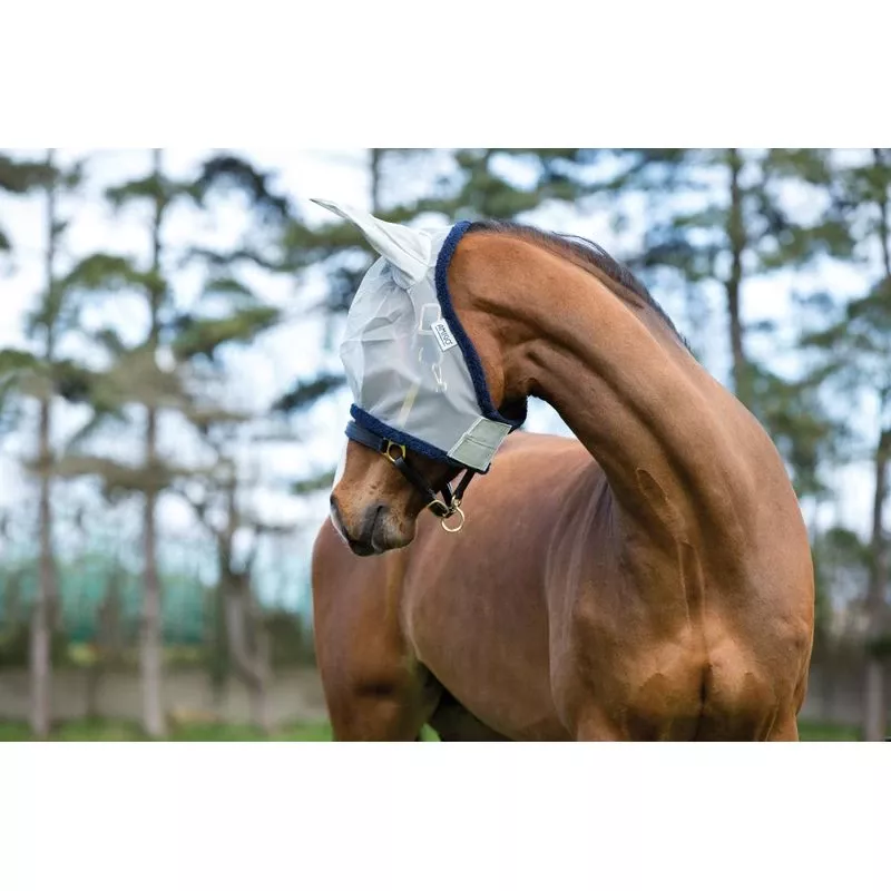 Amigo Finemesh Fly Mask – Silver/Navy