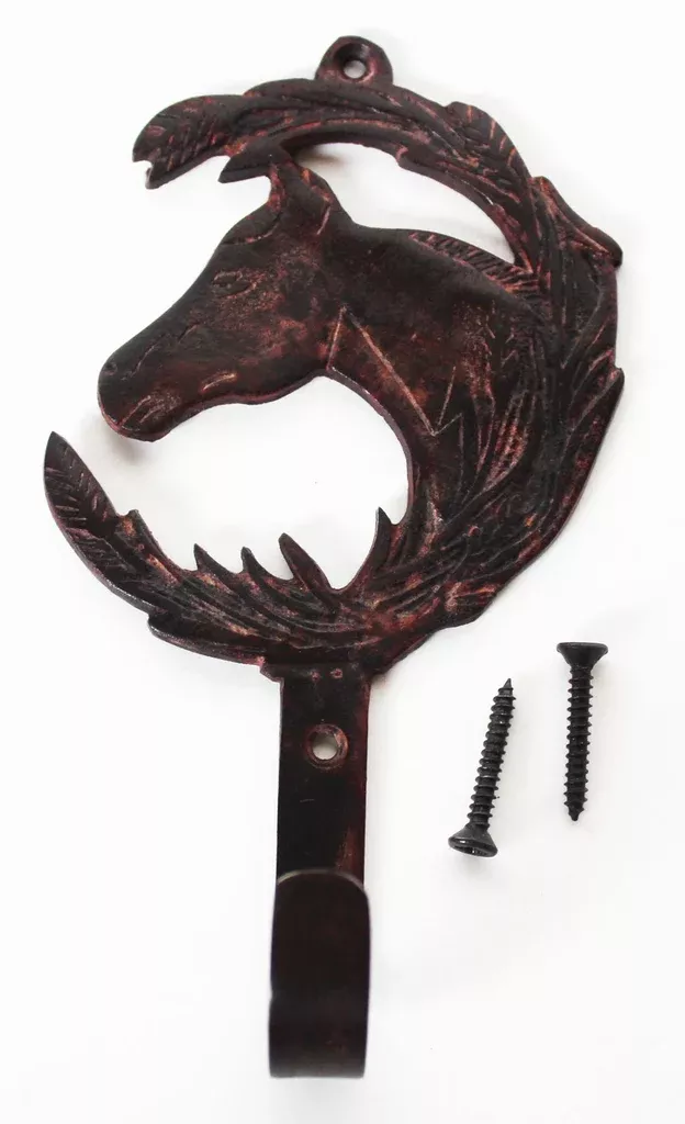 Antique Horse Home Decor Solid Brass Brown Patina Finish Equestrian Hook 6771