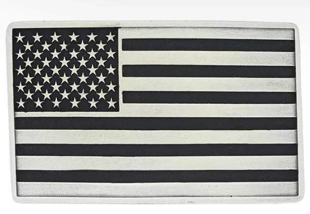 Antiqued American Flag Belt Buckle Silver
