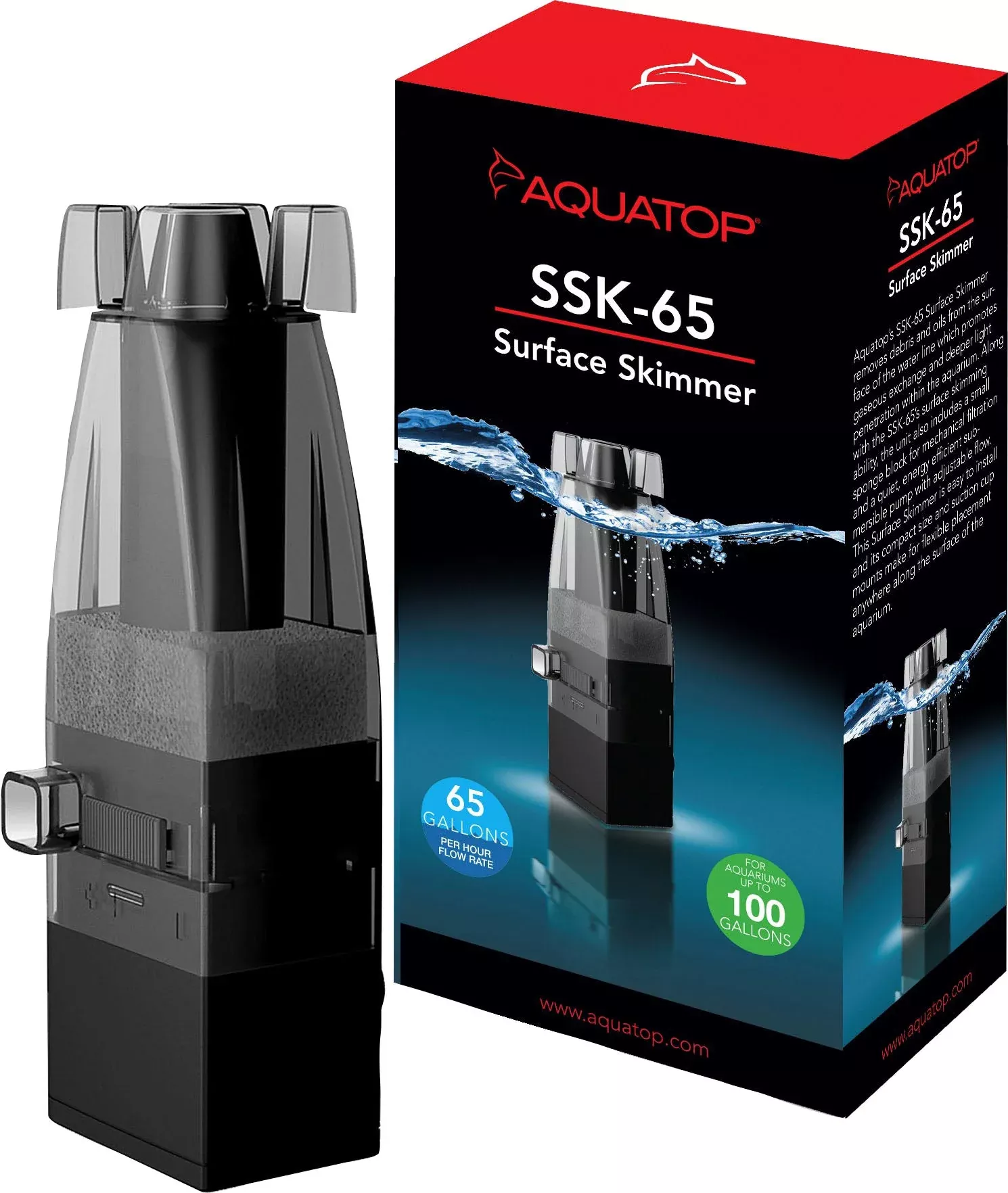 Aquatop Internal Aquarium Surface Skimmer 65 GPH Black