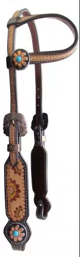 ARGENTINA COW LEATHER SINGLE EAR HEADSTALL SUNFLOWER
