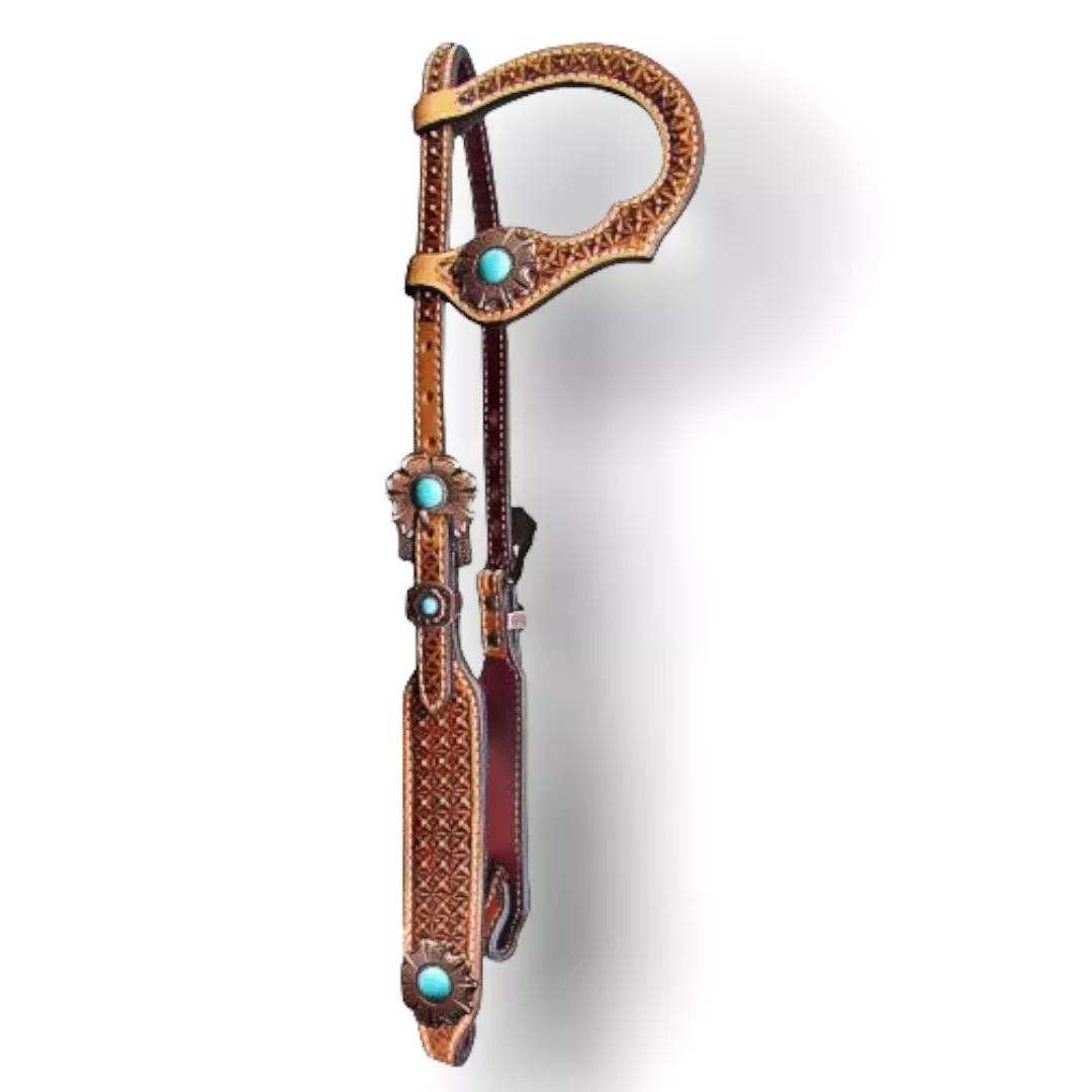 ARGENTINA COW LEATHER SINGLE EAR HEADSTALL WAFFLE TOOLING