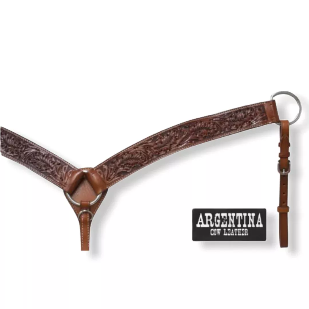 Argentina cow leather tooled breast collar
