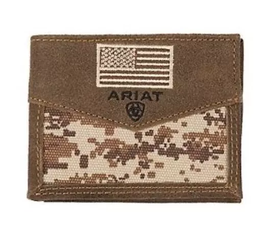 Ariat Brown Patriot Digital Camo Flag Bifold Wallet