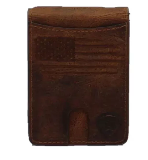 Ariat Men's Brown Distressed USA Flag Money Clip Wallet