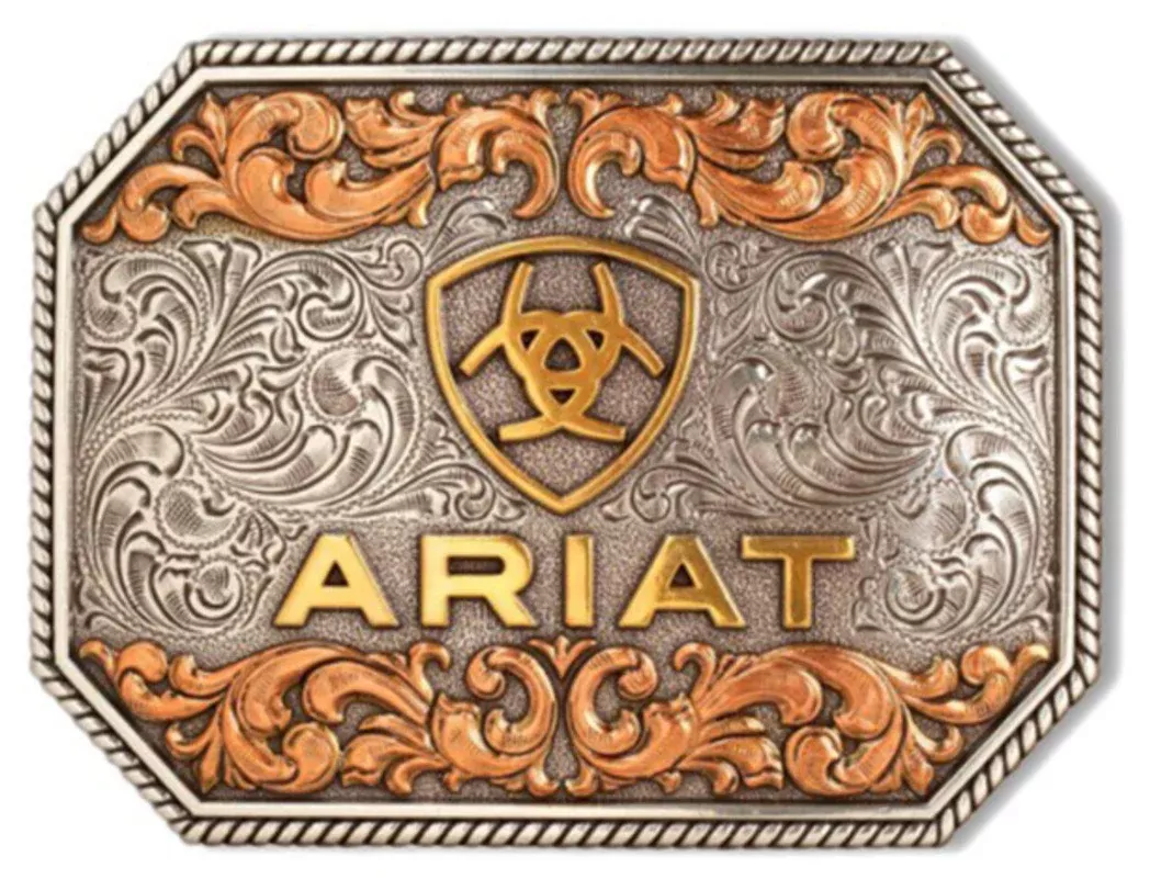 ARIAT MEN'S TRI-TONE LOGO RECTANGULAR BELT BUCKLE