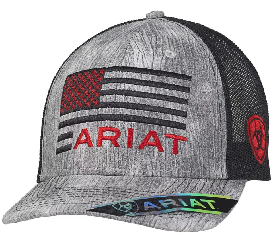 ARIAT MEN'S USA FLAG LOGO HEATHERED GREY/BLACK SNAPBACK BALL CAP