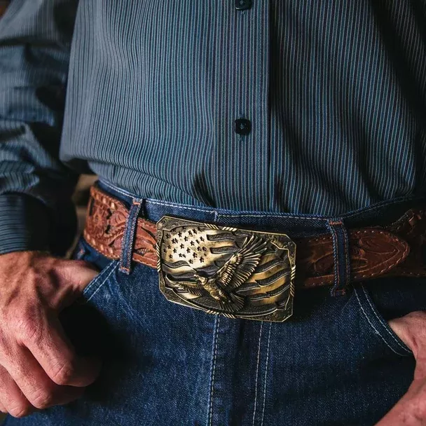 Attitude Buckle AB Eagle & Flag Brass A947C