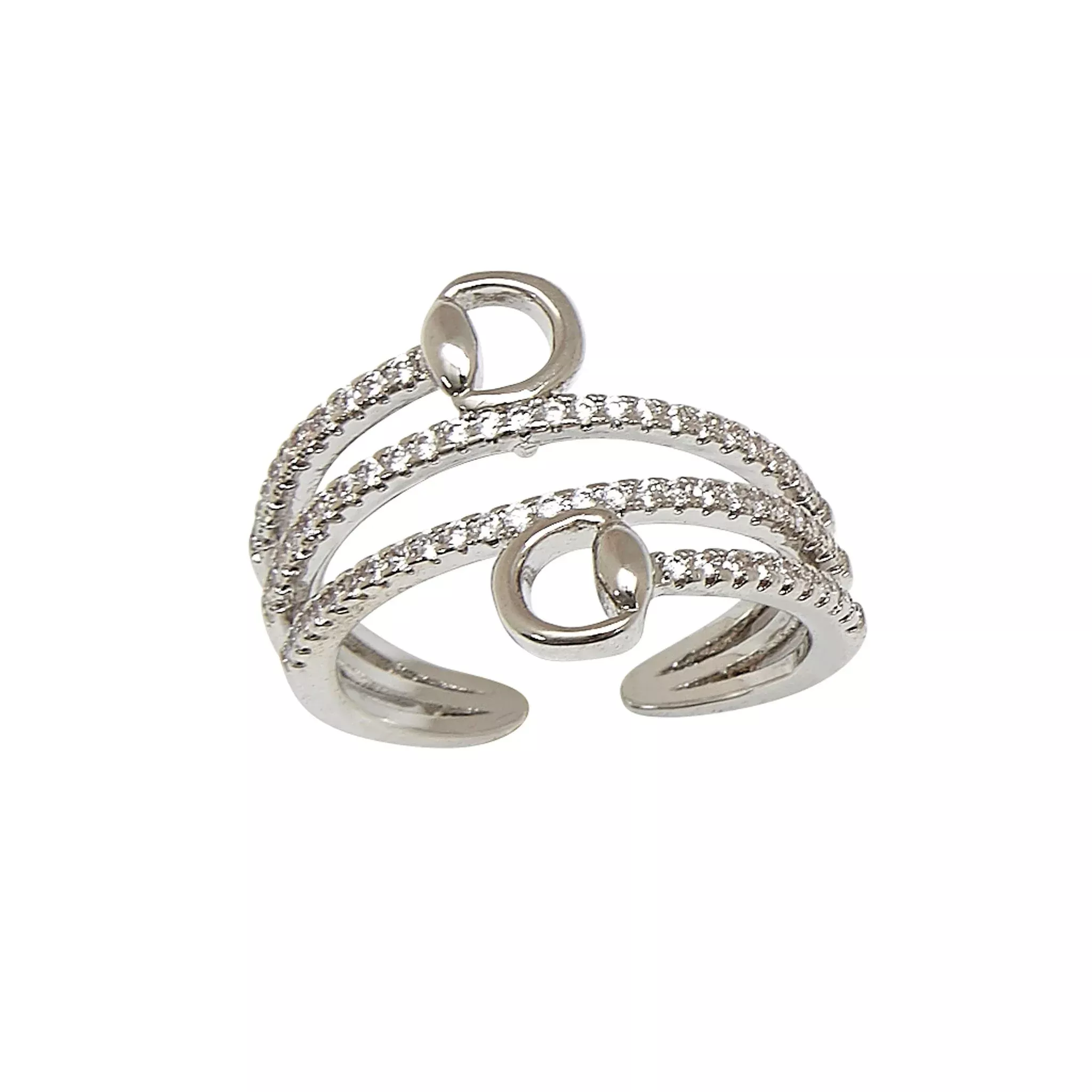AWST Int'lRhodium Spiral Rhinestones & Snaffle Bit Adjustable Ring