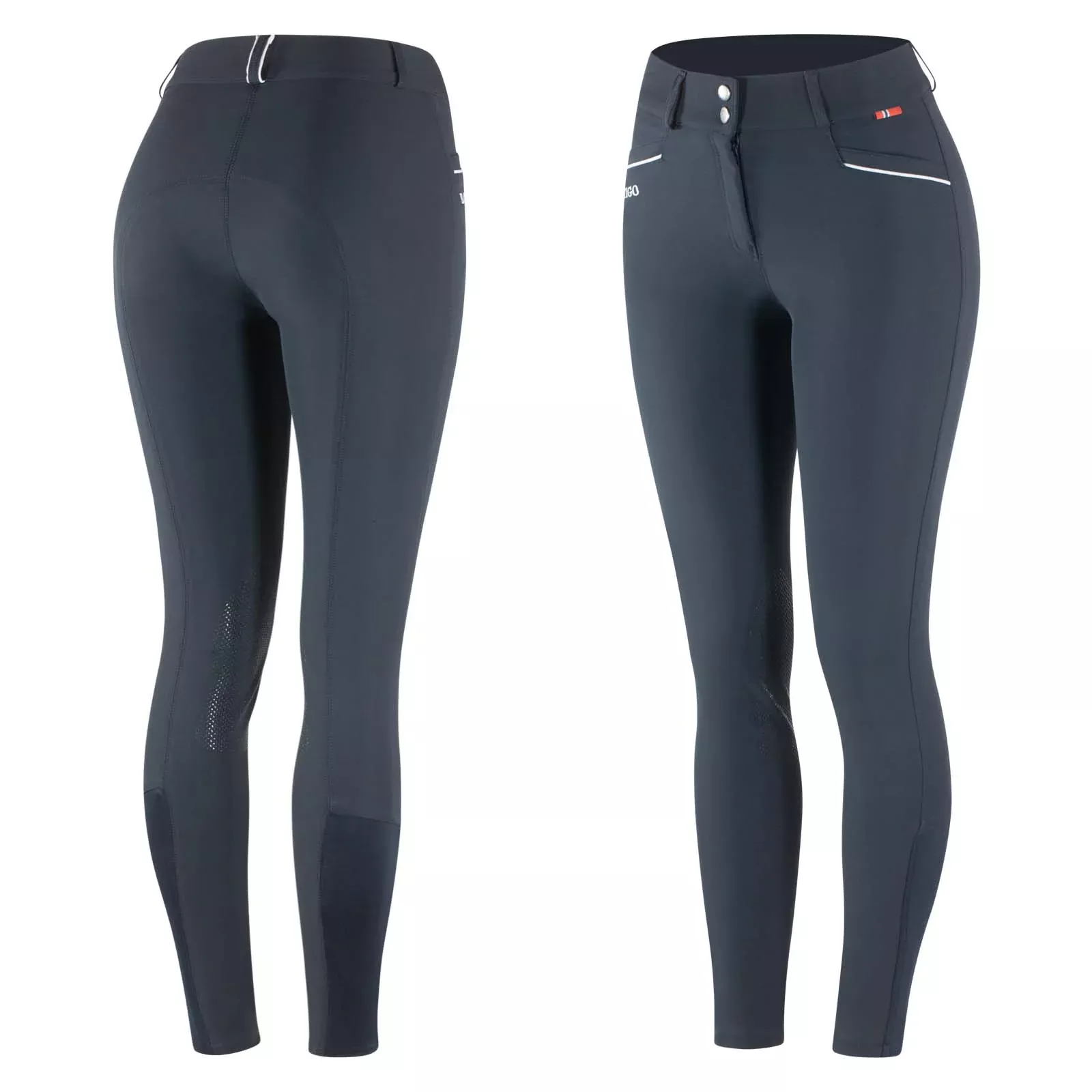 B Vertigo Patricia Womens High-Waist Breeches w/ Silicone Knee Patch - Dark Navy/White