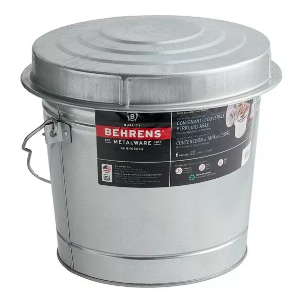 Behrens Galvanized Garbage Pail w/ Lid, 6gal