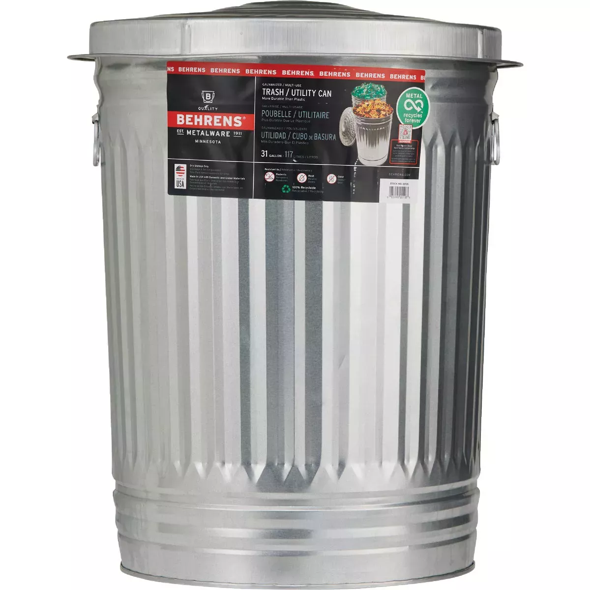 Behrens Galvanized Trash Can, 31Gal