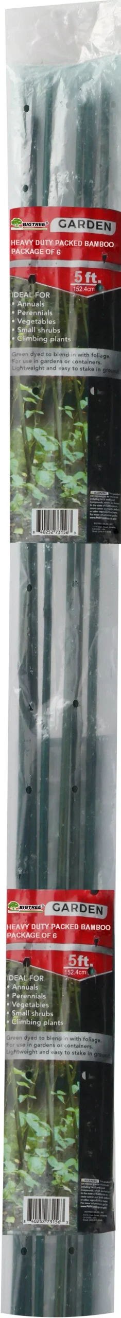 Bigtree Bamboo Garden Stakes, 5 Ft, 6 Pack, Green