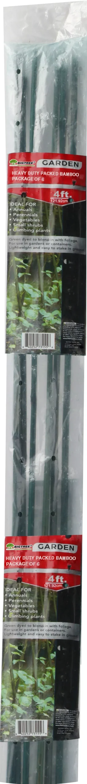 Bigtree Bamboo Garden Stakes, Green, 4 ft, 6-Pack