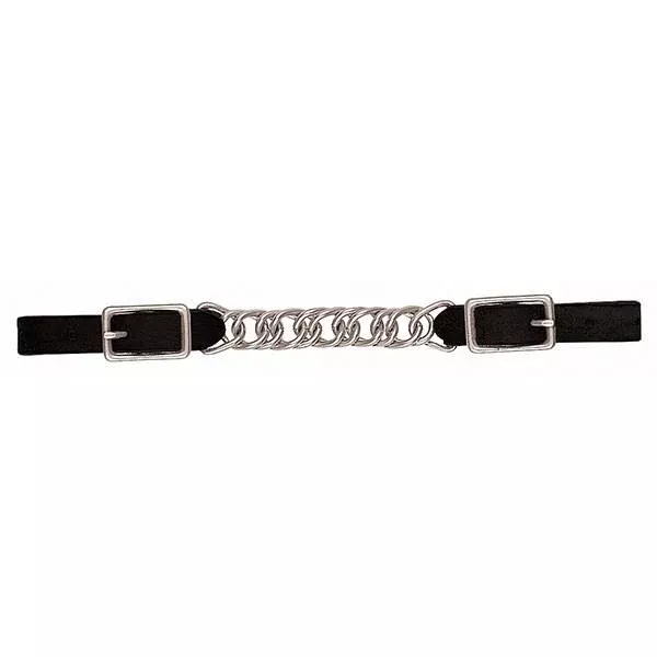 Black Leather 4-1/2" Single Flat Link Chain Curb Strap