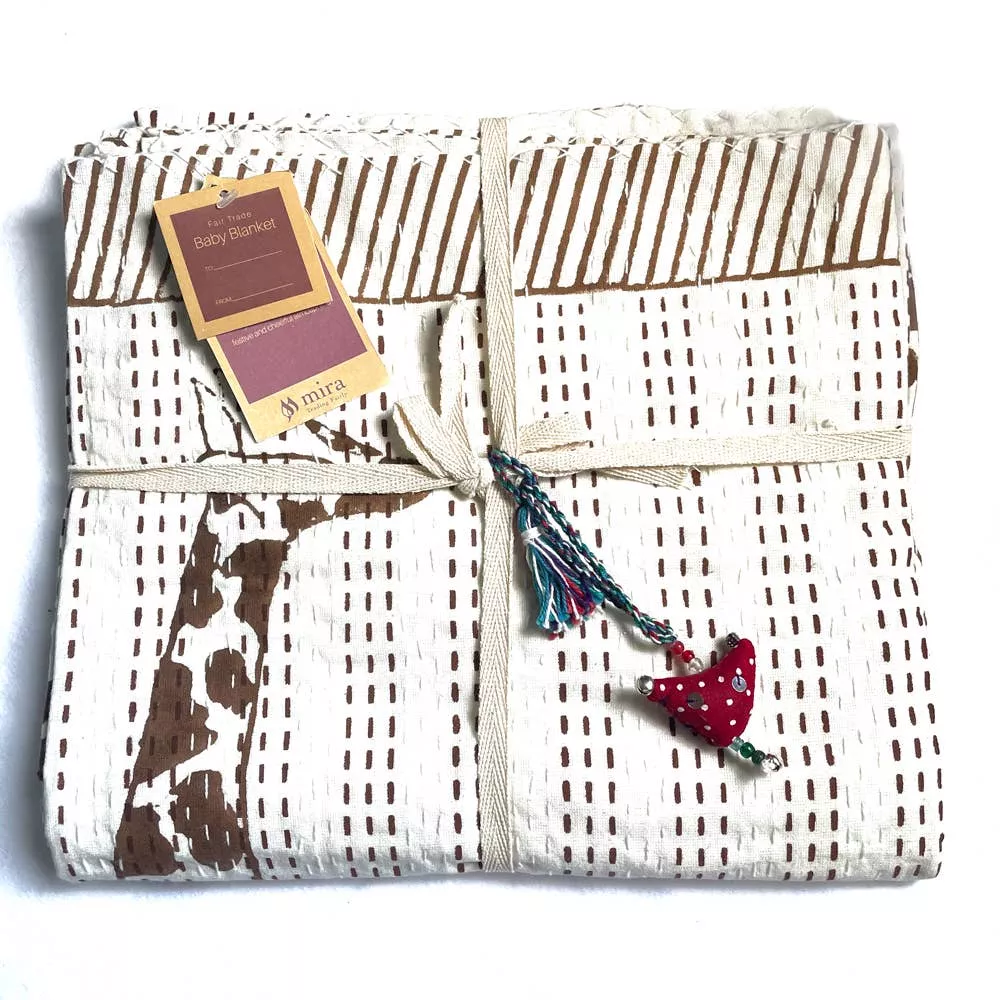 Block Printed Kantha Quilt - Giraffe Print