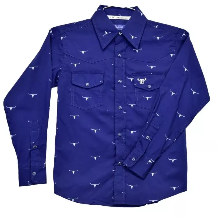 Boy's Cowboy Hardware Skull Burst Navy Long Sleeve Print
