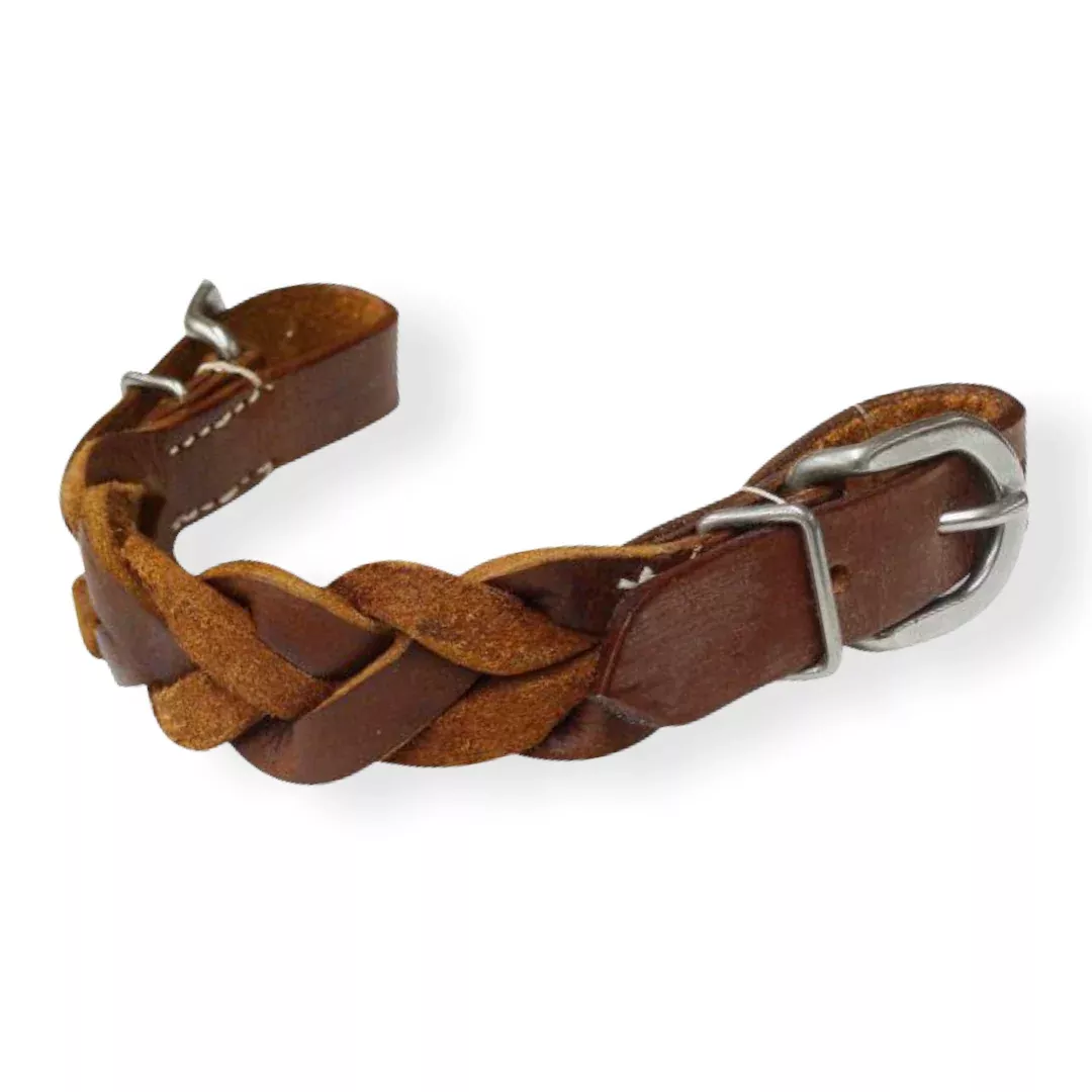 BRAIDED LEATHER CURB STRAP WITH BUCKLES