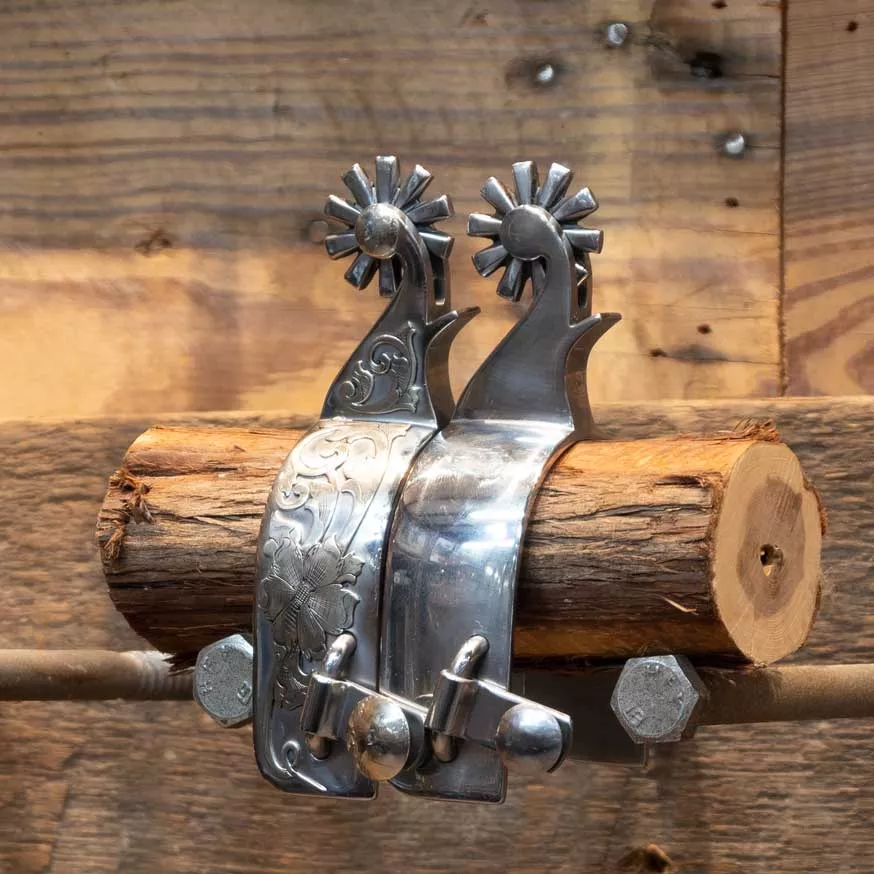Brian Strange Silver Mounted Spurs 10 pt Rowels