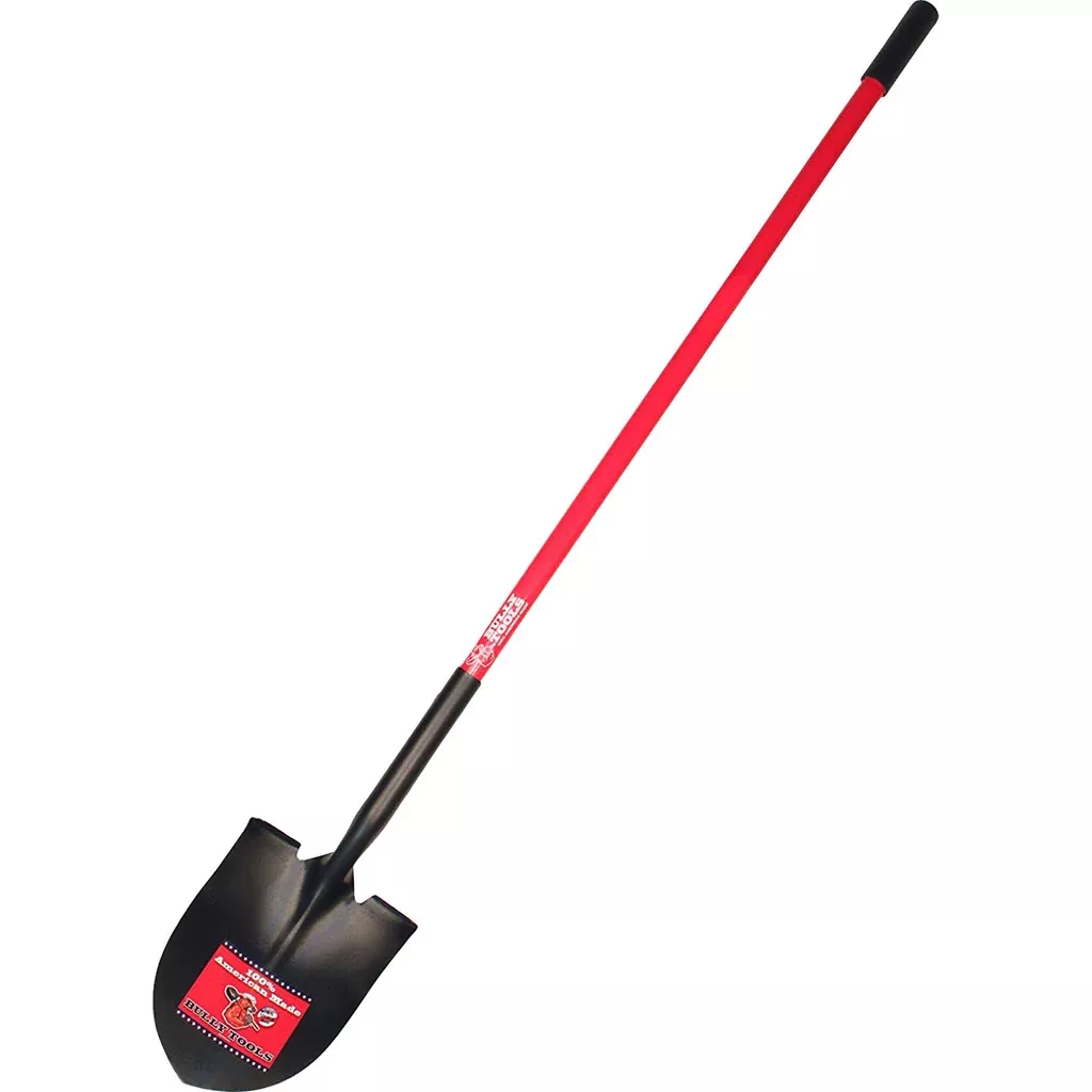 Bully Tools Round Point Shovel, Fiberglass, 60 in, Red