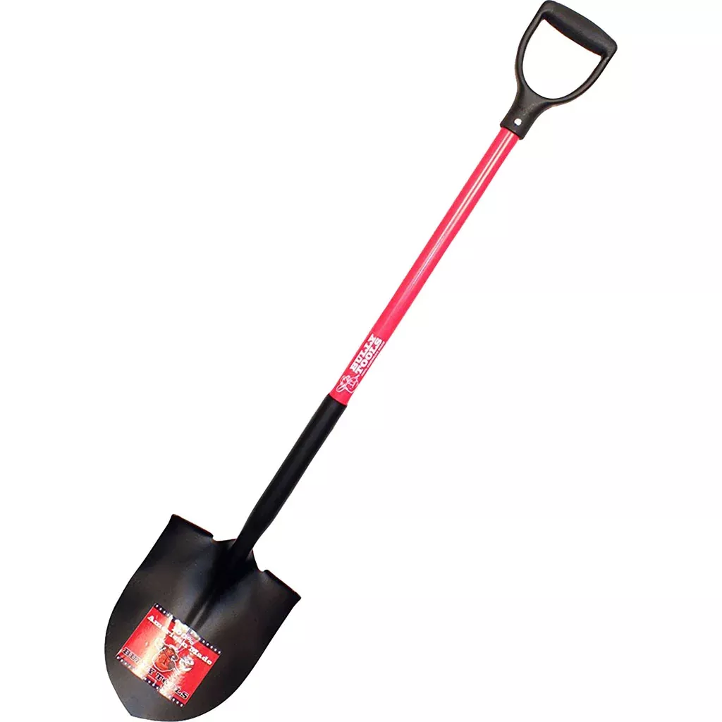 Bully Tools Round Point Shovel, Fiberglass D-Handle, 46 in, Red