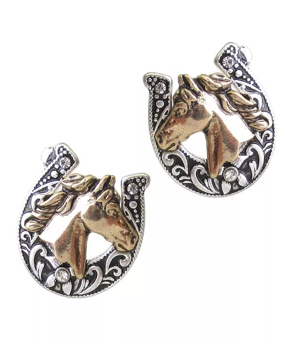 ( C063 )METAL HORSE AND HORSE SHOE EARRING