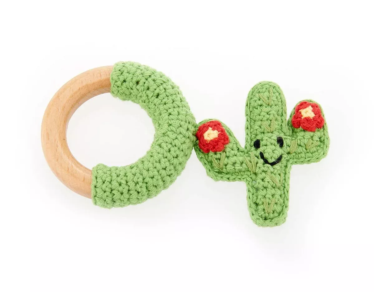 Cactus Wooden Teething Ring - Red Flower